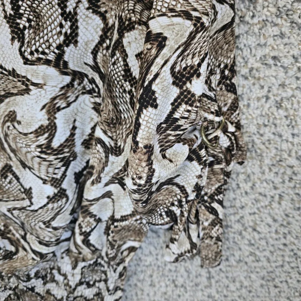 Michael Kors Top Womens XS Brown Snake Print‎ Semi Sheer Blouse Roll Tab Sleeve - Picture 2 of 7